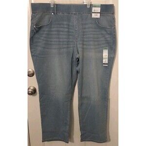 Terra & Sky Women's Plus Straight Leg Pull-On Jeans Med Wash Stretch-3X(24-26)